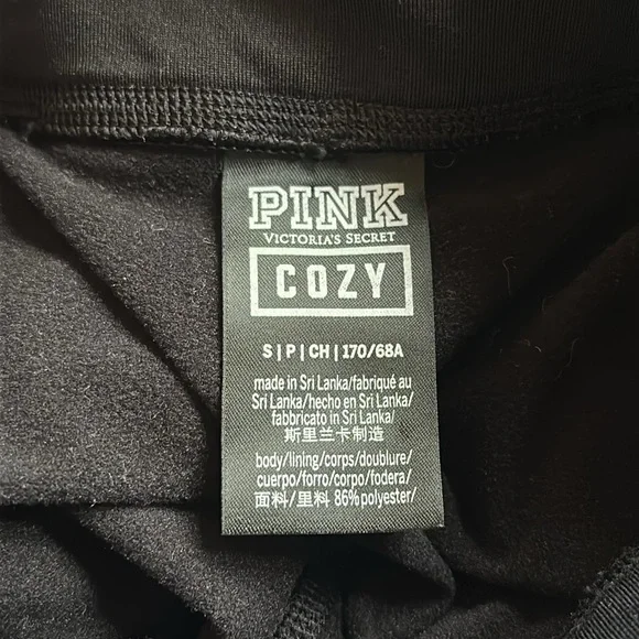 Victoria’s Secret Pink Cozy Fleece Lined Leggings Pockets Burgundy Black Sliver - Picture 6 of 6